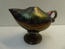 ANTIQUE IRIDESCENT LOETZ STYLE LUSTRE GLASS LAMP OIL LANTERN