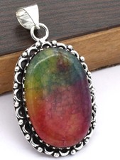 Arc-en-Ciel Solaire Quartz Gemme Ethnique Handmade Pendentif Bijoux 1 " P 3067