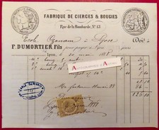 ● F. DUMORTIER 1888 Lyon 13 rue de la Bombarde makes candles invoice