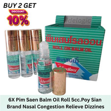 6X Pim Saen Balm Oil  Roll 5cc.Poy Sian Refreshing Mint Aromatherpy Travel Size