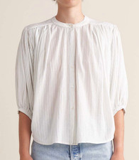 Bellerose Ink Top Blouse White Blue Metallic Stripe Half Sleeve Size 1 or Small