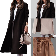 Women's Long Trench Coat Windproof Lapel Overcoat Jacket Outwear with Belt 