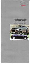 Audi TT Specifications 2001-2002 UK Market Brochure Coupe & Roadster 180 & 225