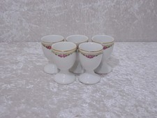 5 X Antique Porcelaine Design Coquetier Bordure en Rose - Vintage À 1900 - 6,5