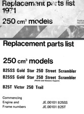 BSA B25T Victor B25SS Doré Star 250 Scramble OEM Parties Manuel CD  73 Pages