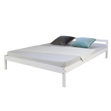 Lit double 140x200 Bois Massif Blanc Cadre de Lit Sommier à Lattes Homestyle4u
