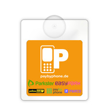 Perspex carrier with suction cup + sticker EasyPark Parkster Paybyphone... Ablösba