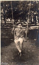 BM071 Vintage Photo Card RPPC Child La Bourboulle 1928 Swing