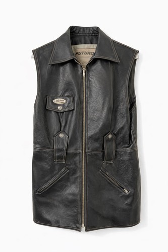 Gilet cuir vintage taille - gilet,