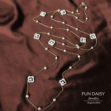 Collier Sautoir Long Perle de Culture d`Eau Douce  Nacre Blanc Fin TZ6