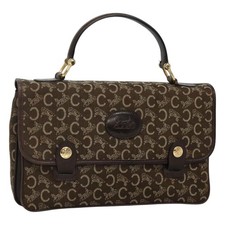 CELINE C Sulky Hand Bag Brown Gold Auth 115556