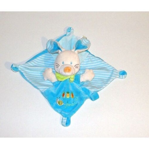 Doudou plat lapin bleu - doudou, rayé