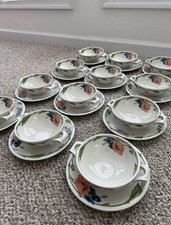 Villeroy & Boch Amapola Footed Cream Soup Bowls & Saucers Set of 12 Germany Rare