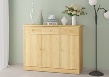 Buffet commode en pin massif naturel avec 3 tiroirs et 3 portes