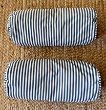 2 IKEA Ektorp Cabana Stripe Bolster Roll Pillows Blue Cotton 6" x 14" Zipper