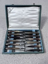 Knives 20.6cm steel blades Paris, horn handle in charlet box #lot65