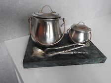 ANTIQUE INKWELL ° FIREPLACE SERVANT ° METAL SILVER MARBLE COLLECTION