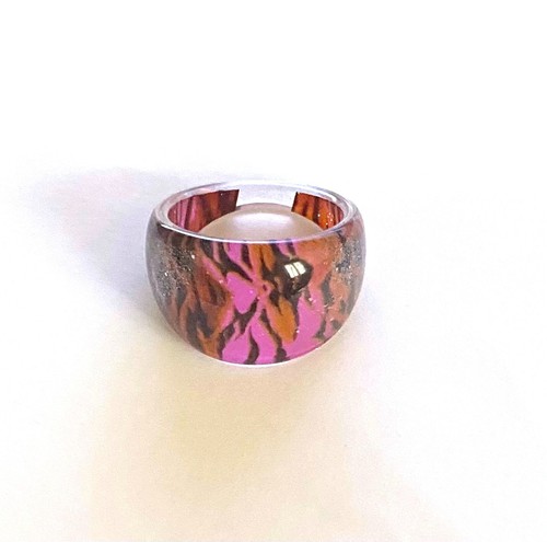 Bague resine rose zebre t53 - bague,