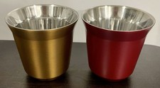 NESPRESSO Pixie Double-Wall Steel Espresso Coffee Cups - set of 2 Red Gold