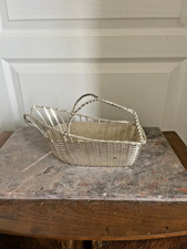 Ancien Porte Bouteille Panier Vin Rouge Métal Tressé Vintage Argenté