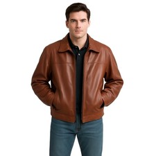 Vintage Creations de Cuir by Andre 100% Leather Brown Bomber Jacket - Size 42