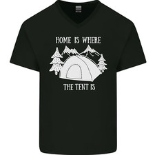 Domestique Est Où Le Tente Est Drôle Camping Hommes Col V Coton T-Shirt