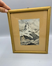 Estampe Mont Cervin, Matterhorn, Suisse –lithographie XIXe encadrée déco vintage