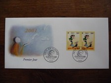 FRANCE 1 ENVELOPPE 1er JOUR FETE DU TIMBRE 24/02/2001 GASTON 2 TIMBRES