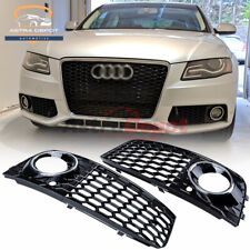 For 08-12 Audi A4 B8 Fog Light Grill RS4 Style Honeycomb Mesh w/Chrome Trim Pair