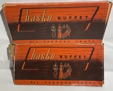 Vintage 1940s Hasko Buffet All Purpose Trays Lithographed Haskomold 2 Sets Of 4