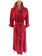 Vintage 70s 40s Chenille  Pink Belted Maxi Robe Sculpted Flowers Sz S Belted Fit