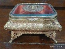 RENAISSANCE STYLE CHEST BOX. METAL WORKED GROUND GLASS LID