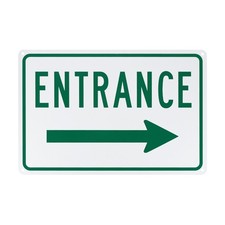 1PCS Right Arrow Entrance Sign 12x8" Aluminum, Green Letters on White Background