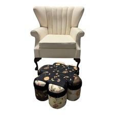 Vintage Floral Patchwork Pouf Ottoman, Petal Shaped Footstool W Fringe