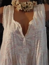 Vtg COTTON PINK CALICO FLOWERS SUN DAY HIPPY DRESS PRAIRIE COUETTE NIGHTIE L 42