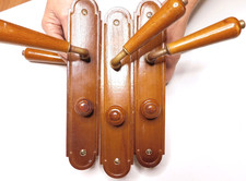 Lot 3 paires de poignées PLaques de Propreté en bois, boutons condamnation,Porte