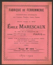 PARIS (XI°) FACTORY CATALOGUE Supplies PLUMBER ROOFER ""E. MARESCAUX"" 1922
