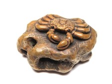 Japan Antique Netsuke crab rock inro ojime sagemono rare Meiji era Original