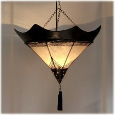 Lampe Marocaine Hennalampe Plafonnier En Cuir SHASCHIA NATURE D50cm