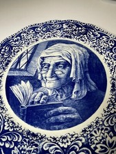 Vtg.Decorative La Louviere Boch Delft Blue Plate Woman Reading Book Wall Hanging