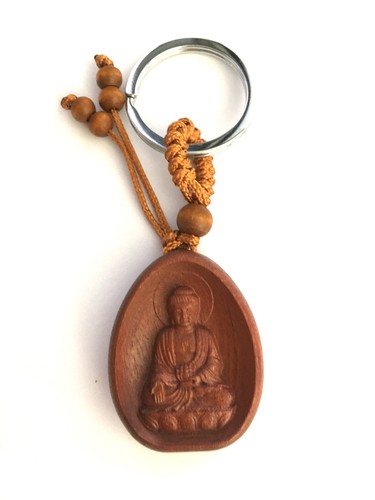 Porte clés bois - porte, bouddha