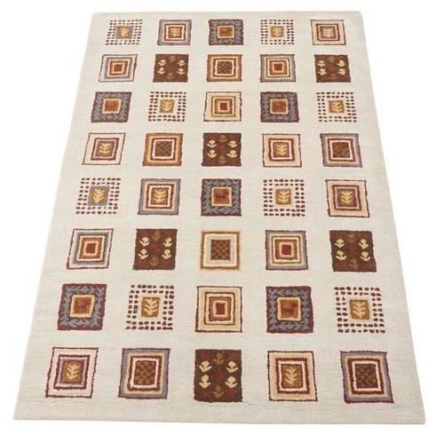 Tapis 100 laine beige marron - 100%,