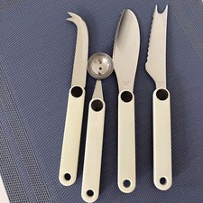 Ustensiles Vintage Manche Blanc Couteau Fromage Tomate Cuillère Melon Etc Inox