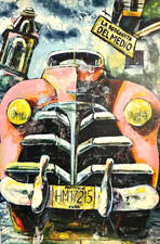 Peinture Cubaine 117x78 – Voiture Américaine Vintage – Déco Loft Restaurant