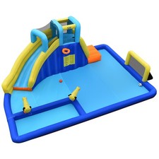 Château Gonflable 6 en 1 avec Escalade Toboggan à Jet d'Eau Grande Piscine Cadr