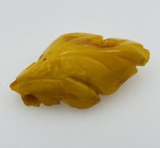 Vintage Naturel Oeuf Jaune Ambre Sculpté Feuille 925 Argent Sterling Broche