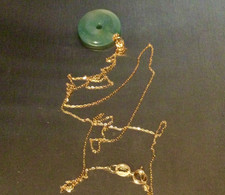 Or 750 Collier Fine Chaine + Pendentif Jade Donut-Bijou Or 18 Carats 18K Jadéite