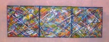 Tableau Triptyque Acrylique SILVANO 120 x 40 cm POLLOCK 2023 Art Abstrait