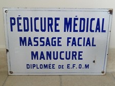 Antique Enamel Plate PEDICURE FACIAL MASSAGE MANICURE Folk Art Enamel