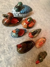 8 Miniature Polychrome Ceramic Ducks